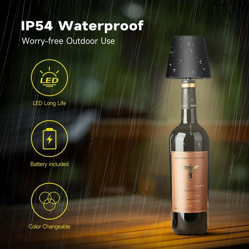 Hoide Store 2025 New Wireless Bottle Lamp - LED Bottle Lights for Liquor & Wine Bottles, Cordless Lampshade, Whiskey Bottle Top Light, Bottle Stopper Night Light Kit, Rechargeable 3-Tone Touch-Dimmable 2 PCS - Image 4